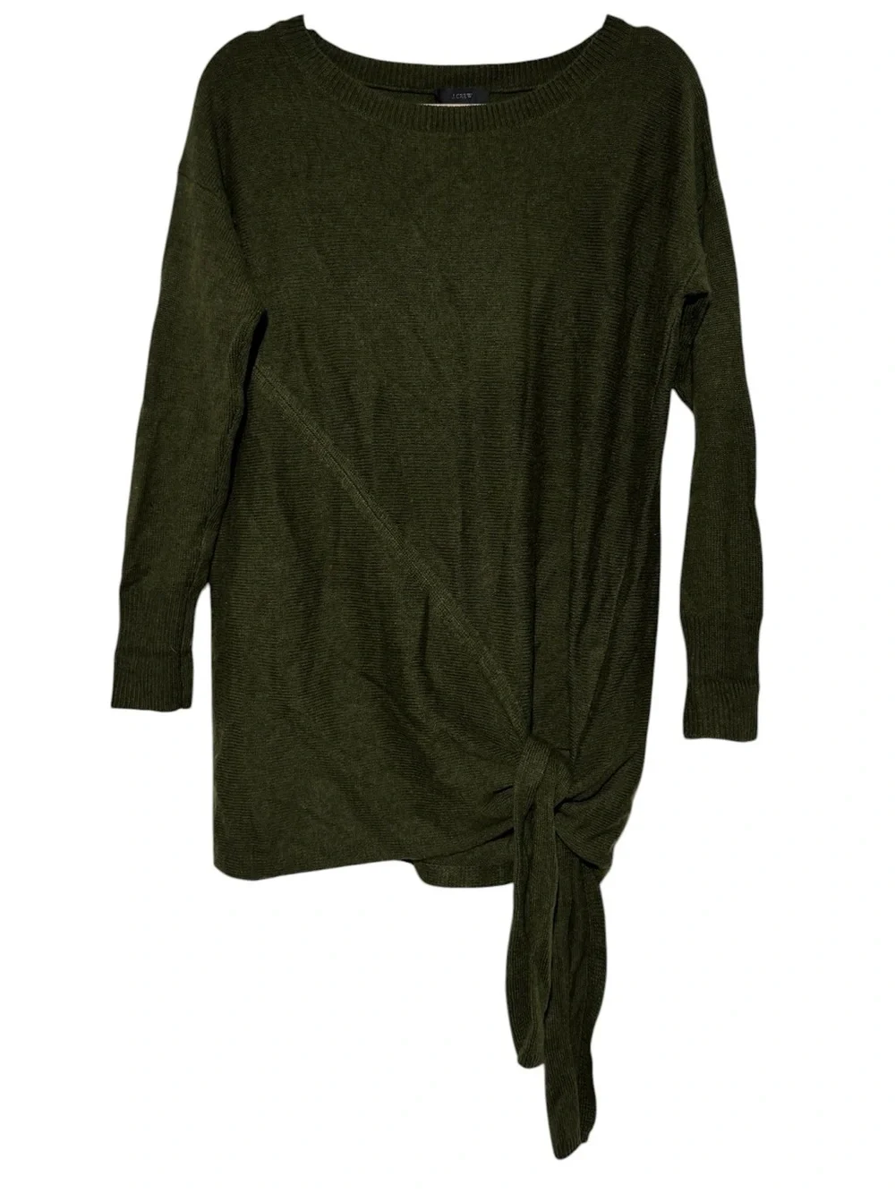 J Crew Olive Green Wool Blend Tunic Sweeter Size XS Oversized Long Boat Neck